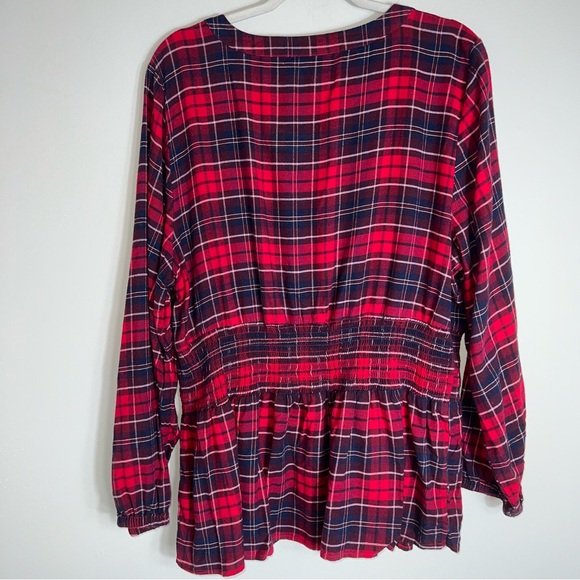 Lane Bryant Red Plaid Flannel Top Shirt-Lace Up Corset Waist-Size 20 - Picture 7 of 9